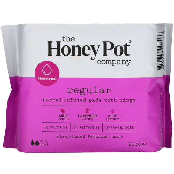 The Honey Pot Company, Herbal-Infused Pads with Wings, Regular, 20 Count - The Supplement Shop
