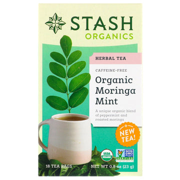 Stash Tea, Herbal Tea, Organic Moringa Mint, Caffeine-Free, 18 Tea Bags, 0.8 oz (23 g)