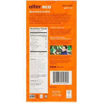 Alter Eco, Organic Dark Chocolate Bar, Burnt Caramel, 70% Cacao, 2.82 oz (80 g)