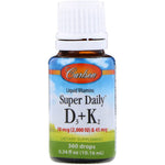 Carlson Labs, Liquid Vitamins, Super Daily D3+K2, 50 mcg (2,000 IU) & 45 mcg, 0.34 fl oz (10.16 ml) - The Supplement Shop