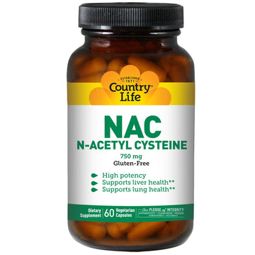 Country Life, NAC, N-Acetyl Cysteine, 750 mg, 60 Vegetarian Capsules