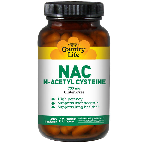 Country Life, NAC, N-Acetyl Cysteine, 750 mg, 60 Vegetarian Capsules - The Supplement Shop