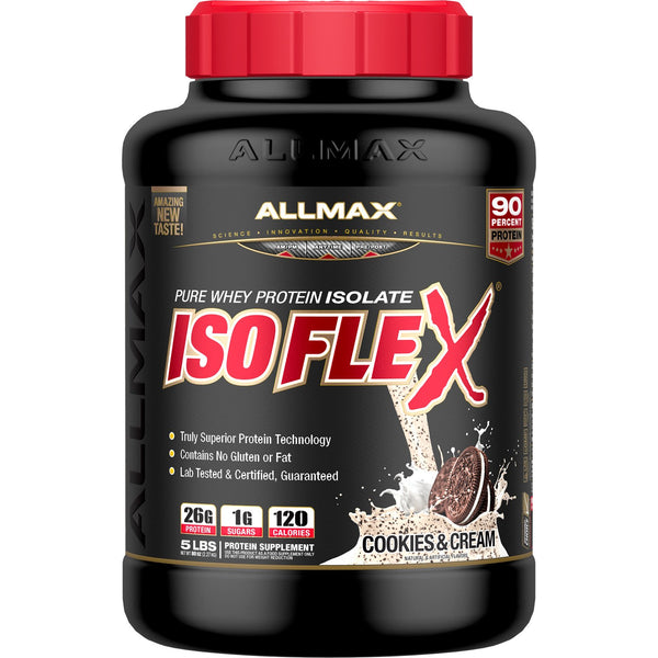 ALLMAX Nutrition, Isoflex, 100% Pure Whey Protein Isolate (WPI Ion-Charged Particle Filtration), Cookies & Cream, 5 lb (2.27 kg) - The Supplement Shop