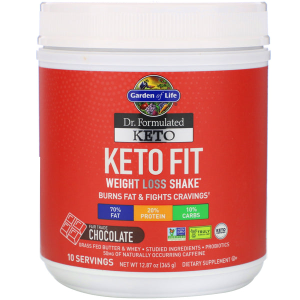 Garden of Life, Dr. Formulated Keto Fit Weight Loss Shake, Fair Trade Chocolate, 12.87 oz (365 g) - The Supplement Shop