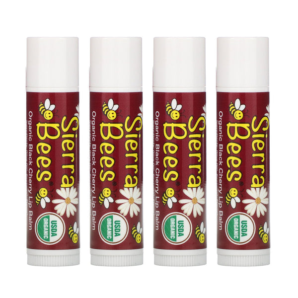 Sierra Bees, Organic Lip Balms, Black Cherry, 4 Pack, .15 oz (4.25 g) Each - The Supplement Shop