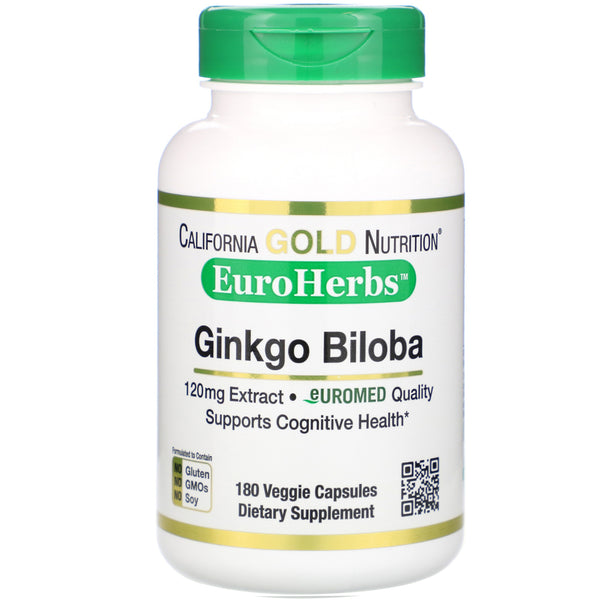 California Gold Nutrition, Ginkgo Biloba Extract, EuroHerbs, European Quality, 120 mg, 180 Veggie Capsules