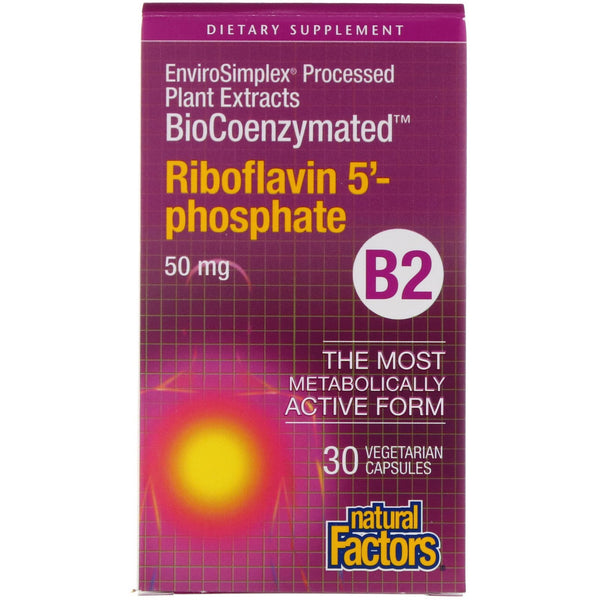 Natural Factors, BioCoenzymated, B2, Riboflavin 5'-Phosphate , 50 mg, 30 Vegetarian Capsules - The Supplement Shop
