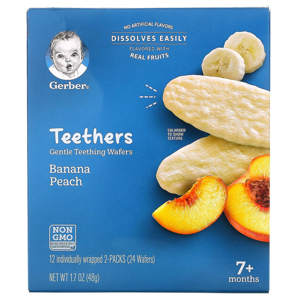 Gerber, Teethers, Gentle Teething Wafers, 7+ Months, Banana Peach, 12 Packs, 2 Wafers Each - The Supplement Shop