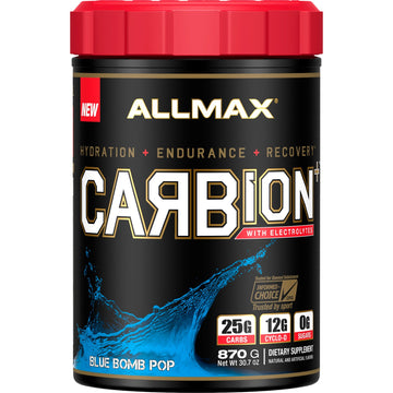 ALLMAX Nutrition, CARBion+ with Electrolytes + Hydration, Gluten-Free + Vegan Certified, Blue Bomb Pop, 1.91 lbs (870 g)
