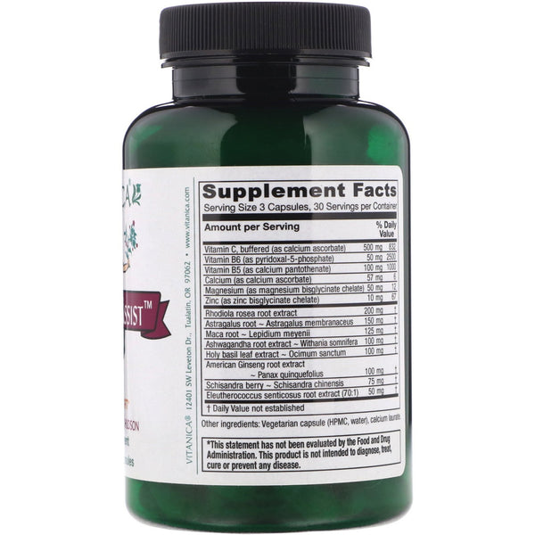 Vitanica, Adrenal Assist, Adrenal Support, 90 Vegetarian Capsules - The Supplement Shop