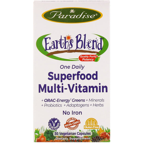 Paradise Herbs, Earth's Blend, One Daily Superfood Multi-Vitamin, No Iron, 30 Vegetarian Capsules - The Supplement Shop