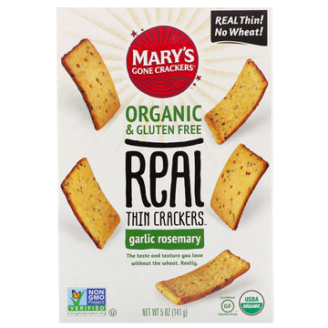 Mary's Gone Crackers, Real Thin Crackers, Garlic Rosemary, 5 oz (141 g)