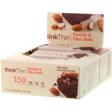 ThinkThin, Protein & Fiber Bars, Chocolate Almond Brownie, 10 Bars, 1.41 oz (40 g) Each