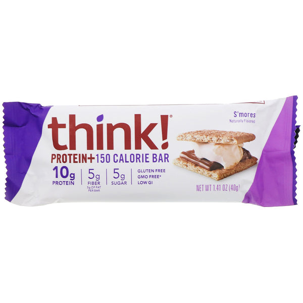 ThinkThin, Protein+ 150 Calorie Bars, Smore's, 5 Bars, 1.41 oz (40 g) Each - The Supplement Shop
