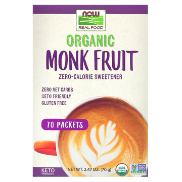 Now Foods, Real Food, Organic Monk Fruit Zero-Calorie Sweetener,  70 Packets, 2.47 oz (70 g)