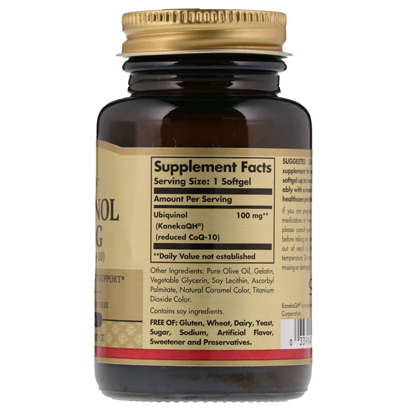 Solgar, Ubiquinol (Reduced CoQ10), 100 mg, 50 Softgels - The Supplement Shop
