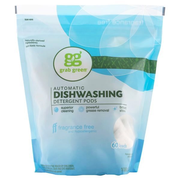 Grab Green, Automatic Dishwashing Detergent Pods, Fragrance Free, 60 Loads,2lbs, 6oz (1,080 g) - The Supplement Shop