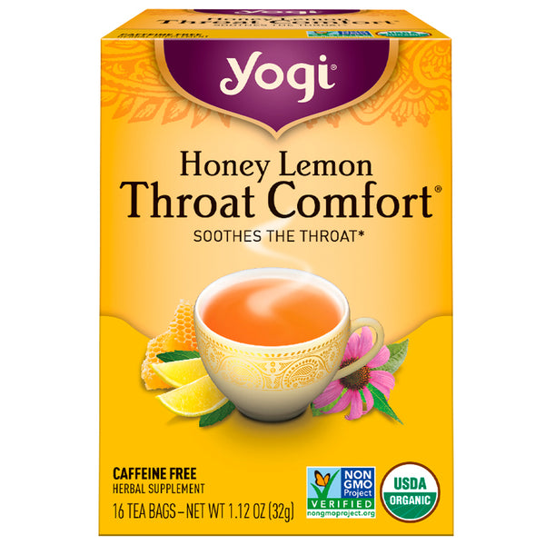 Yogi Tea, Throat Comfort, Honey Lemon, Caffeine Free, 16 Tea Bags, 1.12 oz (32 g) - The Supplement Shop