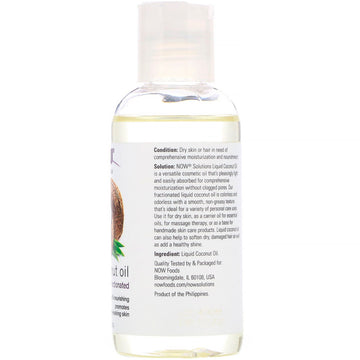 NOW Foods, Solutions, Liquid Coconut Oil, Pure Fractionated, 4 fl oz (118 ml)