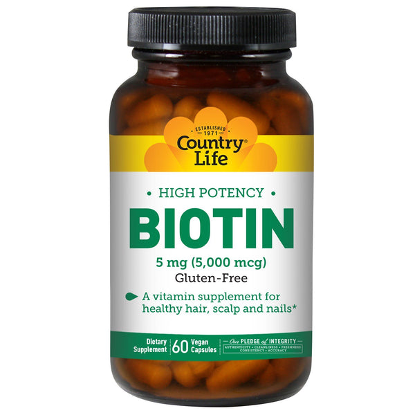Country Life, High Potency Biotin, 5 mg, 60 Vegan Capsules - The Supplement Shop
