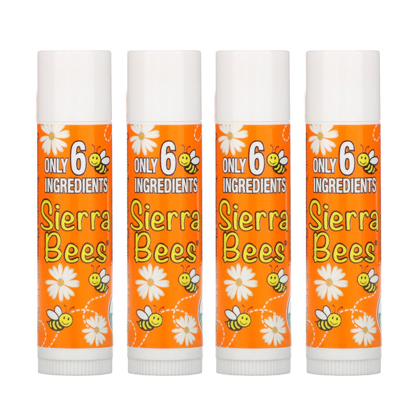 Sierra Bees, Organic Lip Balms, Tangerine Chamomile, 4 Pack, .15 oz (4.25 g) Each - The Supplement Shop