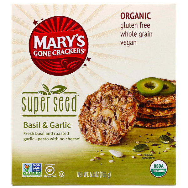 Mary's Gone Crackers, Super Seed Crackers, Basil & Garlic, 5.5 oz (155 g) - The Supplement Shop