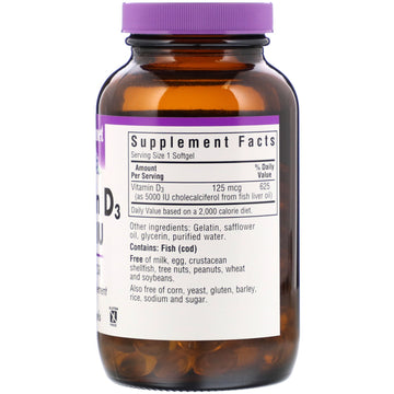 Bluebonnet Nutrition, Vitamin D3, 125 mcg (5,000 IU), 250 Softgels