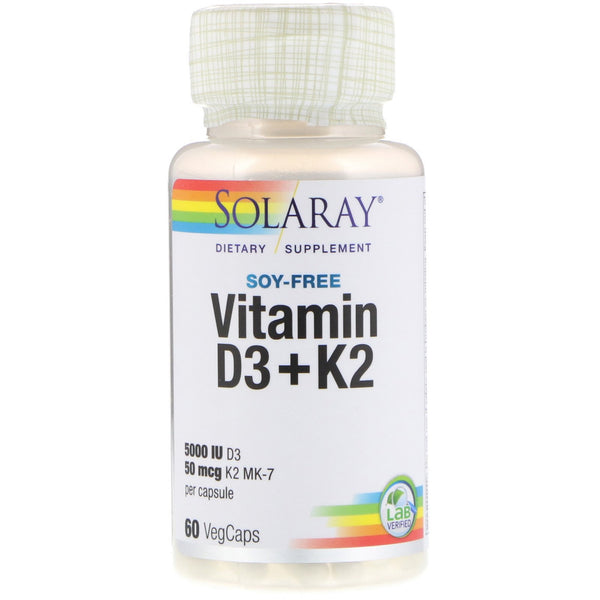 Solaray, Vitamin D3 + K2, Soy Free, 60 VegCaps - The Supplement Shop