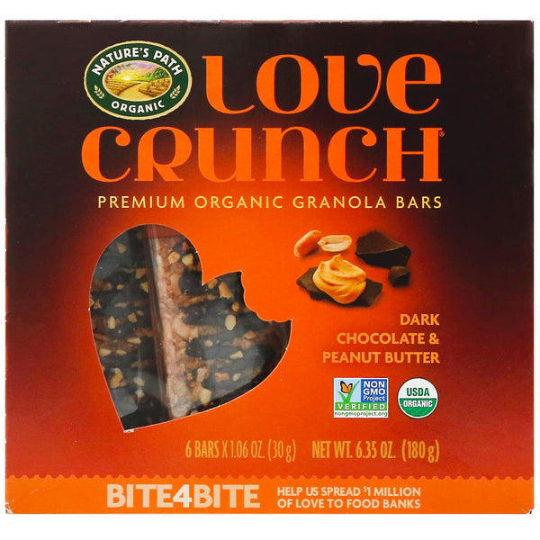Nature's Path, Love Crunch, Premium Organic Granola Bars, Dark Chocolate Peanut Butter, 6 Bars, 1.06 oz (30 g) Each - The Supplement Shop