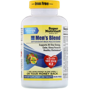 Super Nutrition, Men's Blend, Antioxidant Rich Multivitamin, Iron Free, 180 Tablets