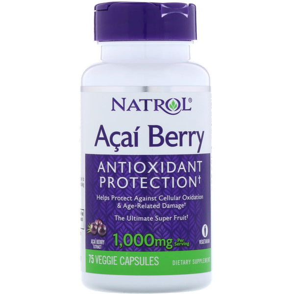 Natrol, Acai Berry, 1,000 mg, 75 Veggie Caps - The Supplement Shop
