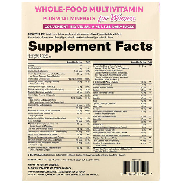 Dr. Mercola, Whole-Food Multivitamin Plus Vital Minerals for Women, A.M. & P.M. Daily Packs, 30 Dual Packs - The Supplement Shop