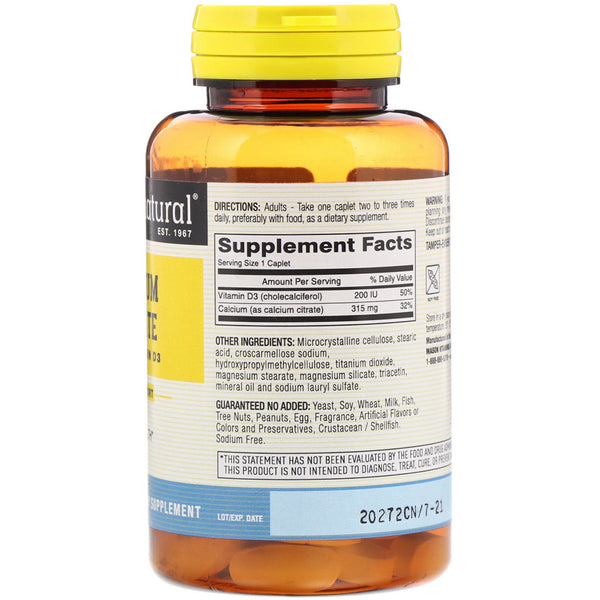 Mason Natural, Calcium Citrate Plus Vitamin D3, 60 Caplets - The Supplement Shop