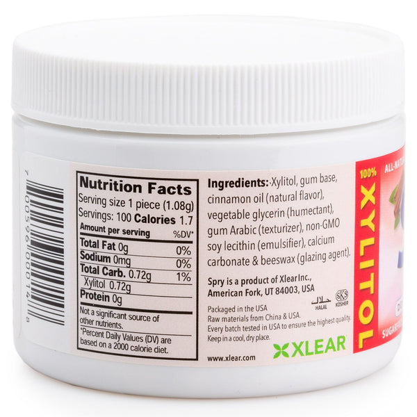 Xlear, Spry, Chewing Gum, Cinnamon, Sugar Free, 100 Count (108 g) - The Supplement Shop