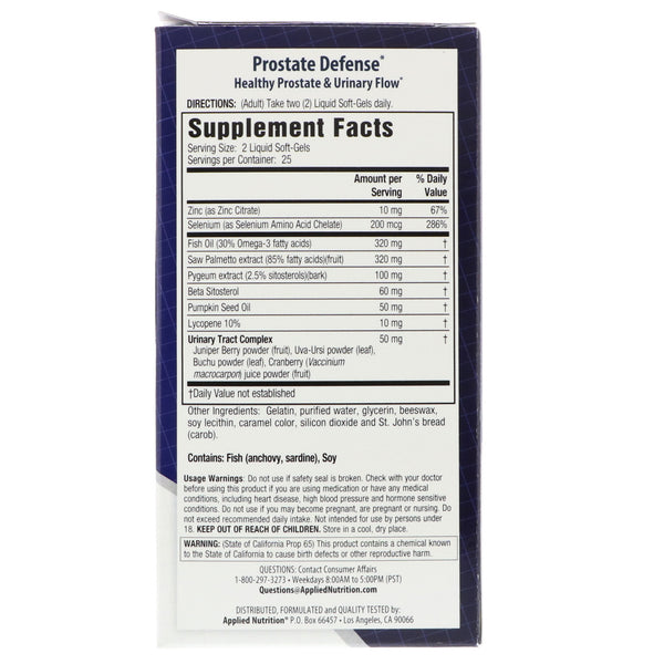 appliednutrition, Prostate Defense, 50 Liquid Soft-Gels - The Supplement Shop