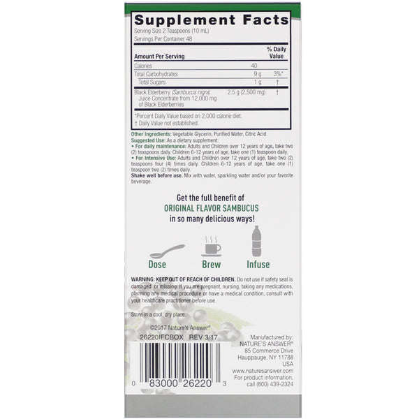 Nature's Answer, Sambucus, Black Elderberry, 12,000 mg, 16 fl oz (480 ml) - The Supplement Shop
