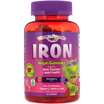 Vitamin Friends, Iron Vegan Gummies, Strawberry Flavor, 60 Pectin Gummies