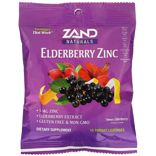 Zand, Elderberry Zinc, Sweet Elderberry, 15 Throat Lozenges - The Supplement Shop