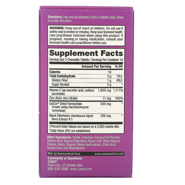 Zand, Immune Fast, Sweet Elderberry, 30 Chewable Tablets - The Supplement Shop