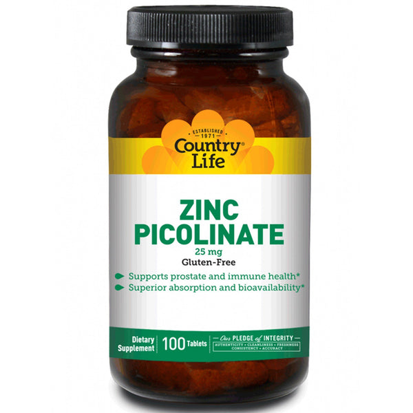 Country Life, Zinc Picolinate, 25 mg, 100 Tablets - The Supplement Shop