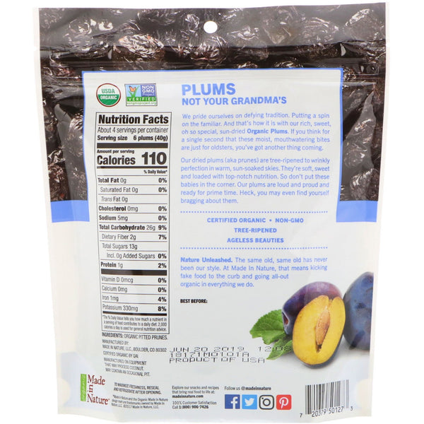 Made in Nature, Organic Dried Plums, Well Pruned Supersnacks, 6 oz (170 g) - The Supplement Shop