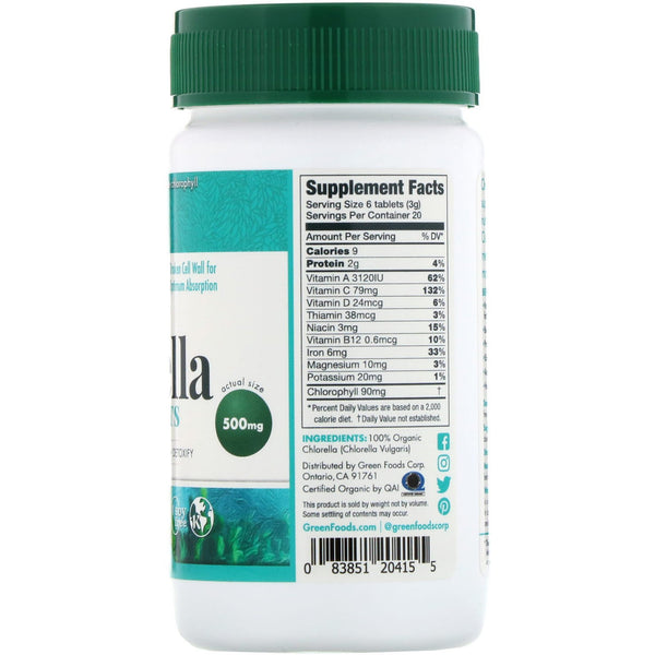 Green Foods , Organic Chlorella, 500 mg, 120 Tablets - The Supplement Shop