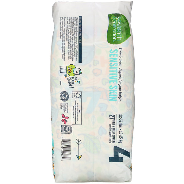 Seventh Generation, Free & Clear Diapers, Size 4, 22-32 lbs, 27 Diapers - The Supplement Shop