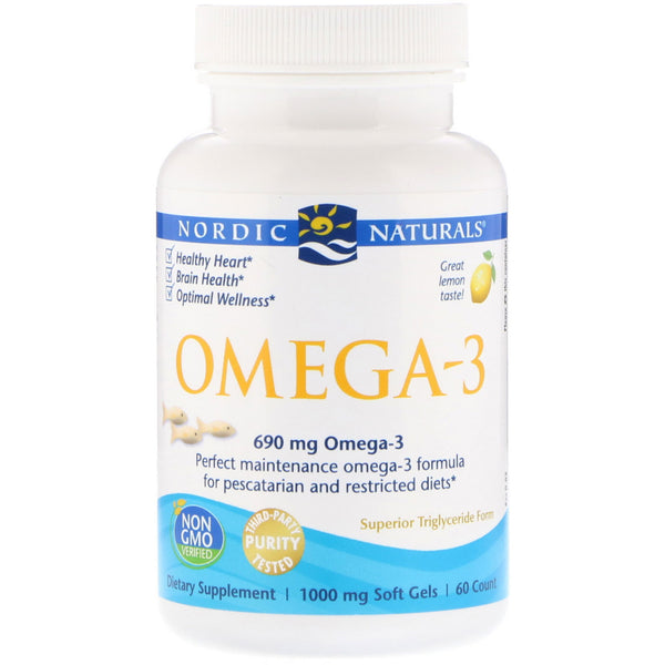 Nordic Naturals, Omega-3, Lemon, 1,000 mg, 60 Soft Gels - The Supplement Shop
