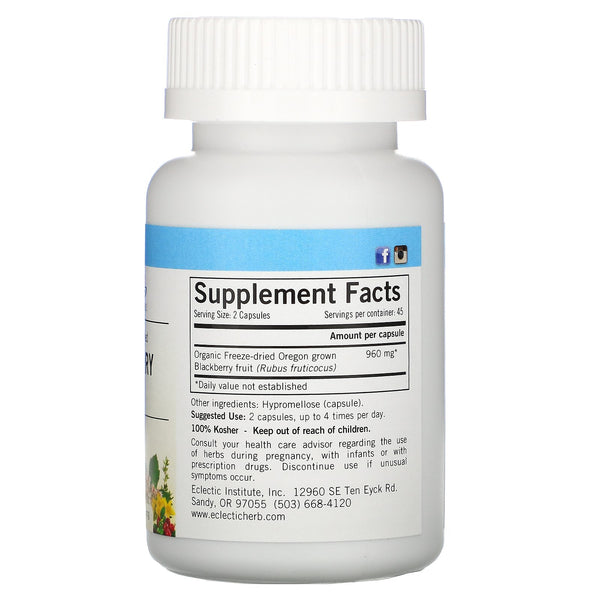 Eclectic Institute, Raw Fresh Freeze-Dried, Blackberry Fruit, 480 mg, 90 Non-GMO Veg Caps - The Supplement Shop