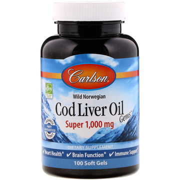 Carlson Labs, Wild Norwegian Cod Liver Oil Gems, Super, 1,000 mg, 100 Soft Gels