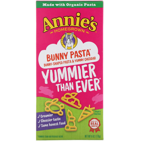 Annie's Homegrown, Bunny Pasta, Bunny Shaped Pasta & Yummy Cheddar, 6 oz (170 g) - The Supplement Shop