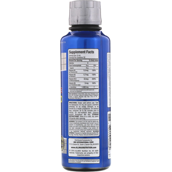 ALLMAX Nutrition, Liquid L-Carnitine 1500, Blue Raspberry, 16 oz (473 ml) - The Supplement Shop