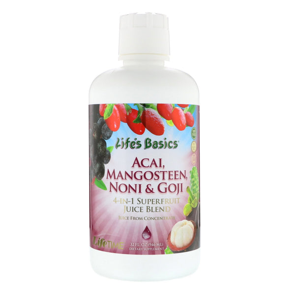 LifeTime Vitamins, Life's Basics, 4-In-1 Superfruit Juice Blend, Acai, Mangosteen, Noni & Goji, 32 fl oz (946 ml) - The Supplement Shop