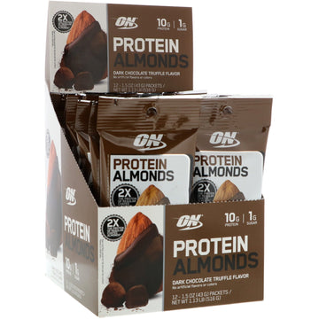 Optimum Nutrition, Protein Almonds, Dark Chocolate Truffle, 12 Packets, 1.5 oz (43 g) Each